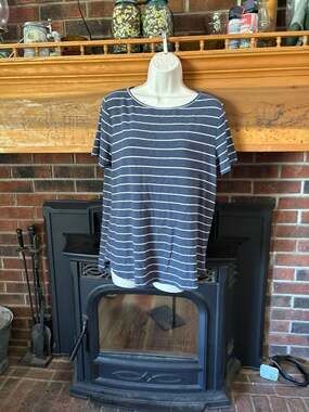 Pink Clover Daisee Button Back Navy Striped Short Sleeve Knit Tee